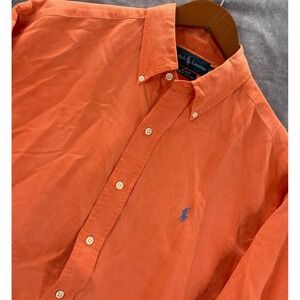 VTG Ralph Lauren Blake Shirt Mens Large Peach Salmon Silk Linen Blend Long Sleev